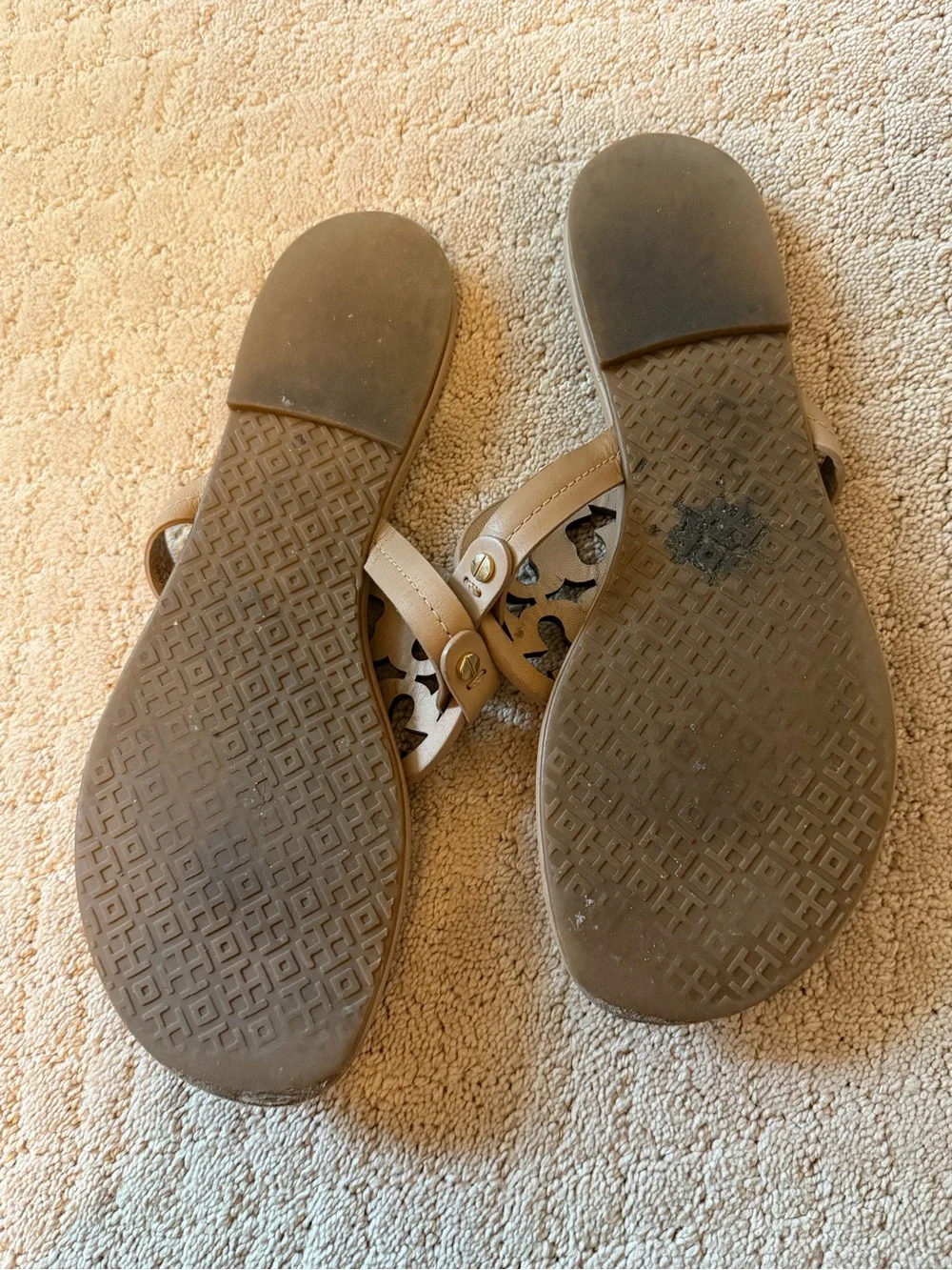 Tory Burch Tan Miller Logo Thong Sandals